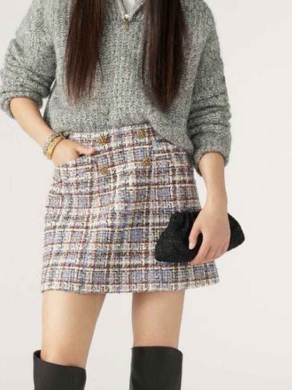 Ba&sh Texas Tweed Mini Skirt in a multicolor 40 woven design 1960s retro